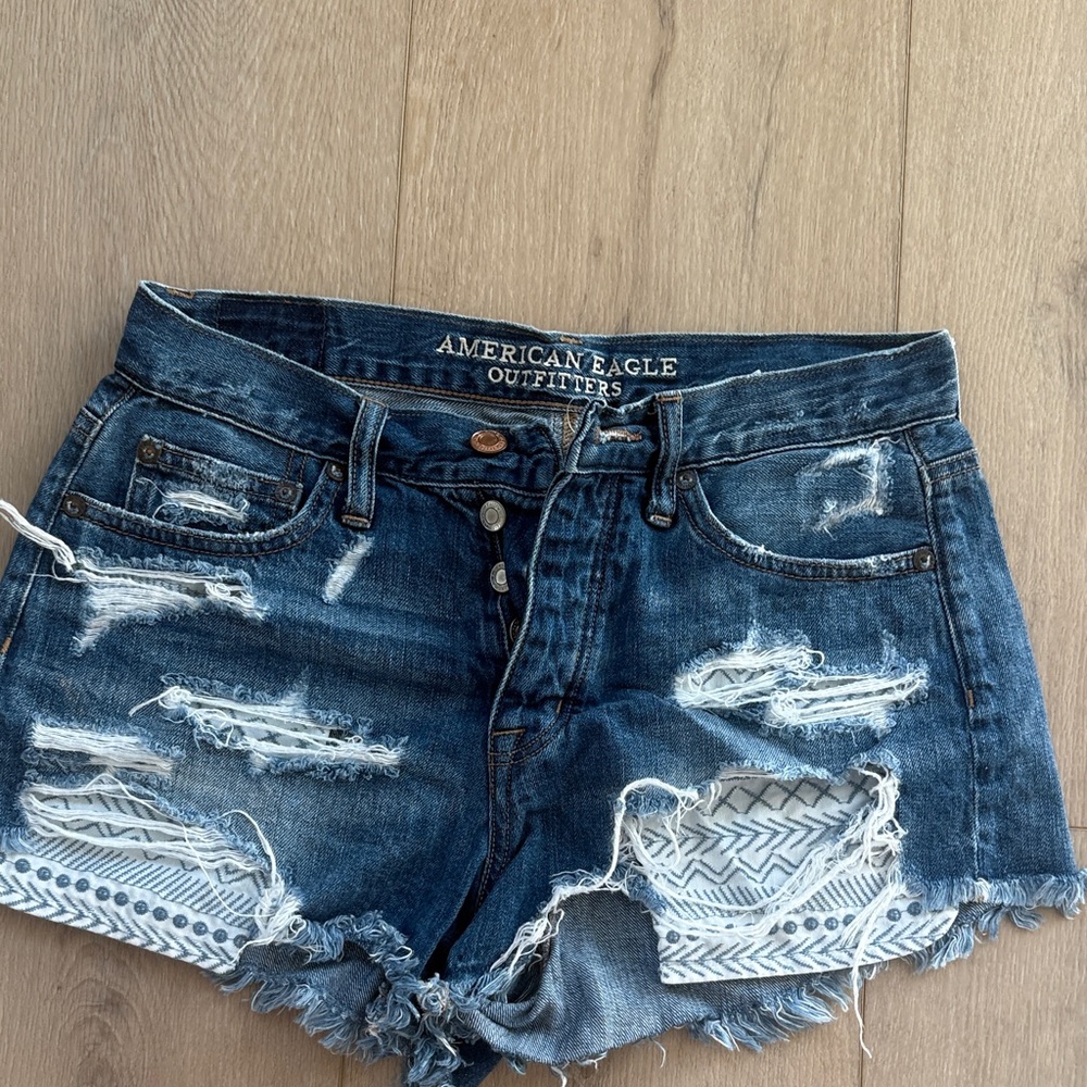 American Eagle Outfitters Dark Blue Distressed Jean Shorts